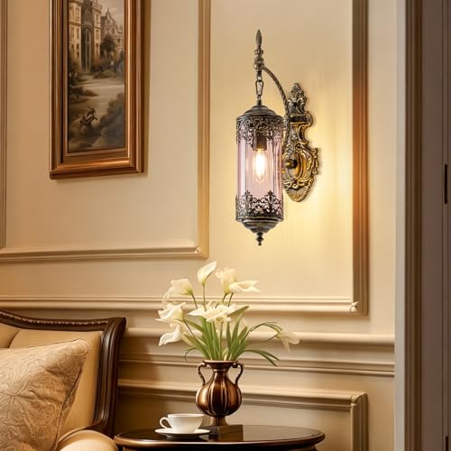 Antique Gothic Pink Glass Wall Sconce for Bedroom