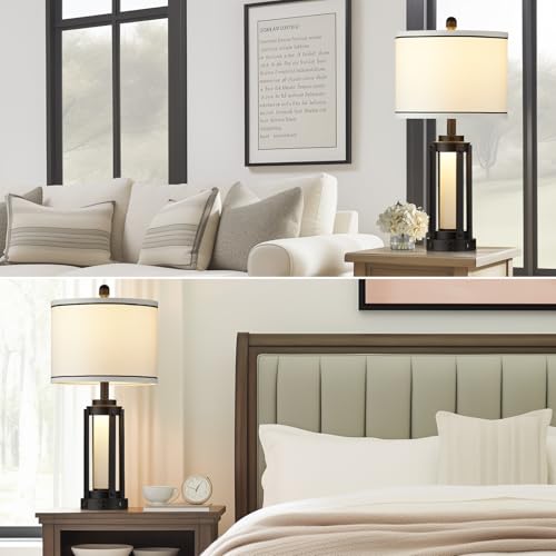 26" Modern Table Lamp with USB A+C Charging Ports & AC Outlet
