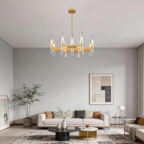12 Light Large Gold Farmhouse Chandeliers for Dining Room Light Fixture 34"