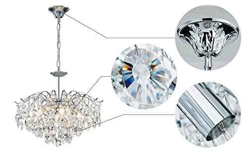 Saint Mossi Modern K9 Crystal Chandeliers, Middle Century Modern Design Chandelier Light Fixture for Dining Room, D20 x H17, Adjustable Chains 59", Chrome Finish Metal Frame