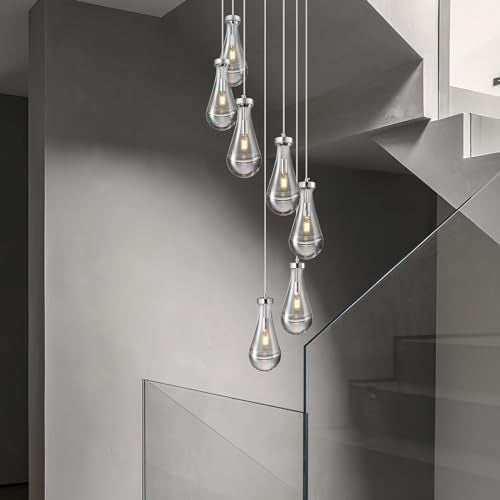 Raindrop Pendant Lights Kitchen Island Teardrop Chrome Hanging Light Fixtures Clear Solid Glass Pendant Light Modern Chandeliers for Dining Room Porch Corridor Living Room