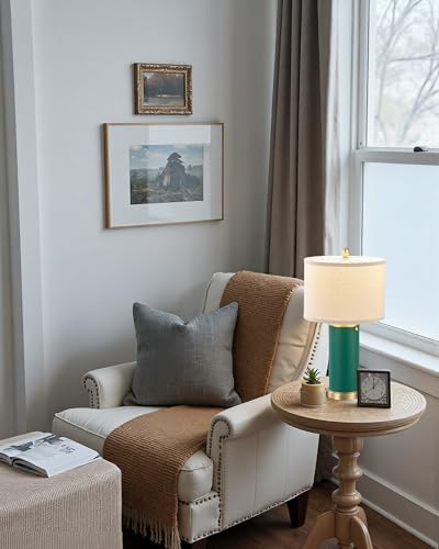 23.4" Green PU Leather Table Lamps for Living Room Set of 2 (2 Count)