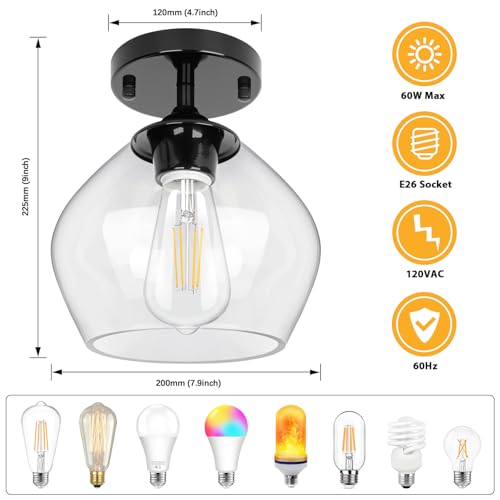 Modern Semi Flush Mount Ceiling Light with Clear Glass Shade