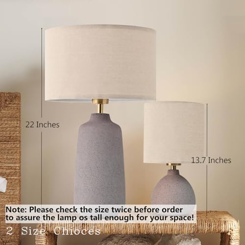 Earth Brown Ceramic Table Lamp Set of 2 Tall 22in Lamps for Living Room End Table Bedroom Farmhouse Rustic Lamp Set Bedside Nightstand Lamps Set of Two Side Table Lamps (2 Count)