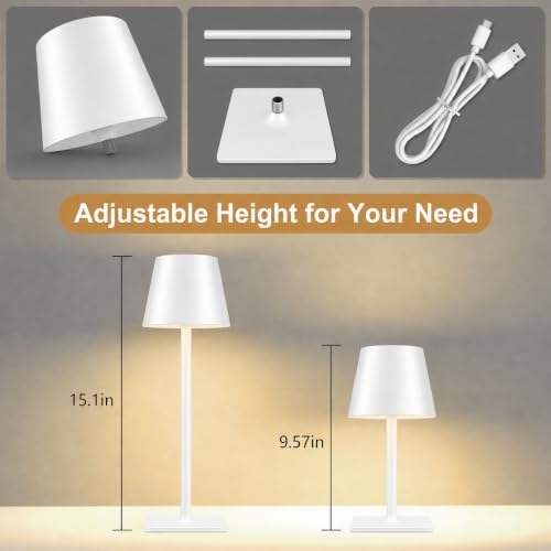 White Cordless Table Lamp Set of 2 for Patio Restaurant Home Dinner Kitchen