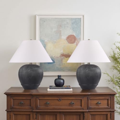 21'' Large Gray Base Ceramic Basin Table Lamp Set of 2 for Bedroom (2 Count)
