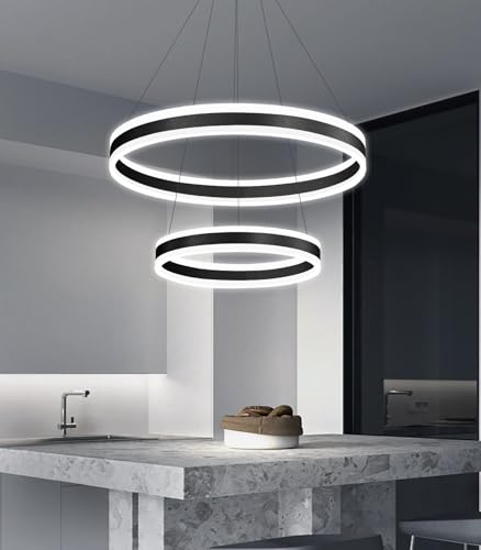 D15.7''+23.6'' Modern Ring Chandelier for Dining Room LED Dimmable Pendant Lighting Chandelier for Living Room Foyer Bedroom Entryway 3000K