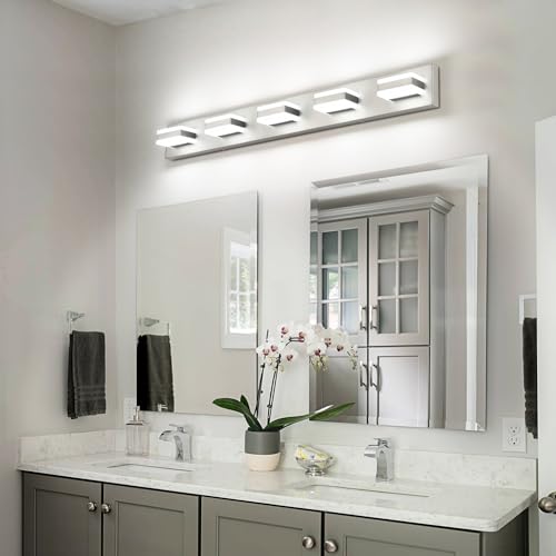 5 Light Bathroom Vanity Light Brushed Nickel Bathroom Vanity Light Fixtures Over Mirror Led Lights for Restroom Nickel ETL Listed