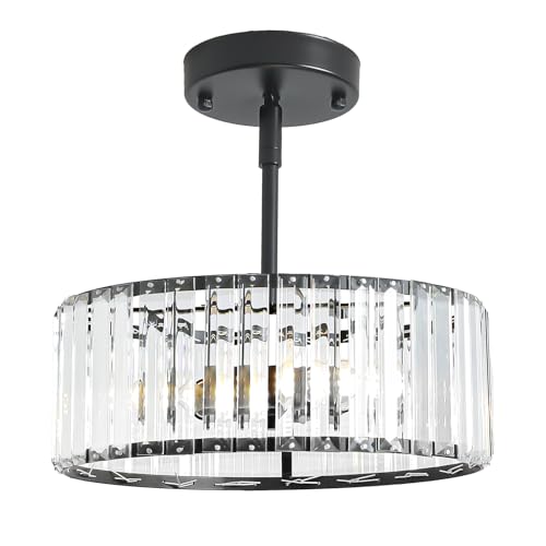 Modern Crystal Black Semi Flush Mount Ceiling Light Fixtures 12 in (Black / 12 in)