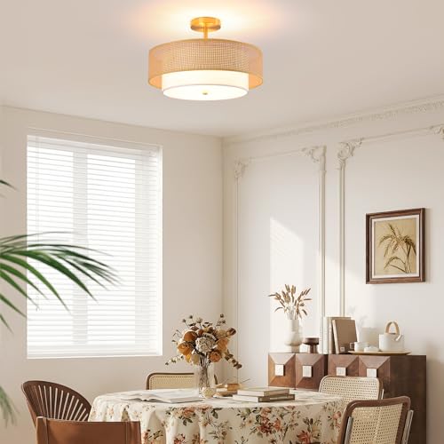 18 inch Bohemian Wicker Flush Mount Ceiling Light