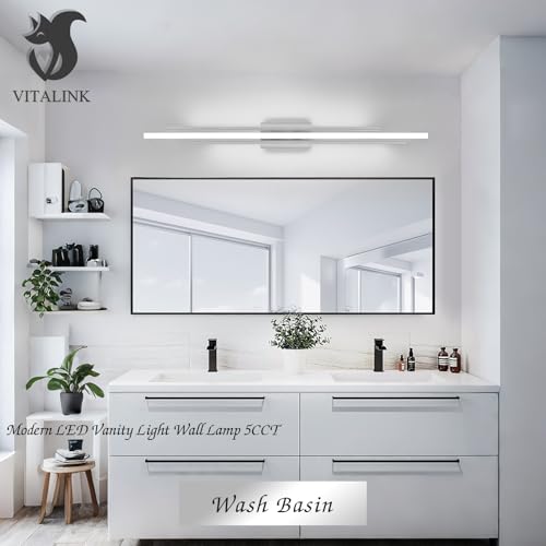 48 Inches Long Nickel LED Modern Bathroom Vanity Light Fixtures 25W Dimmable 5CCT Vanity Light Bar Over Mirror 3