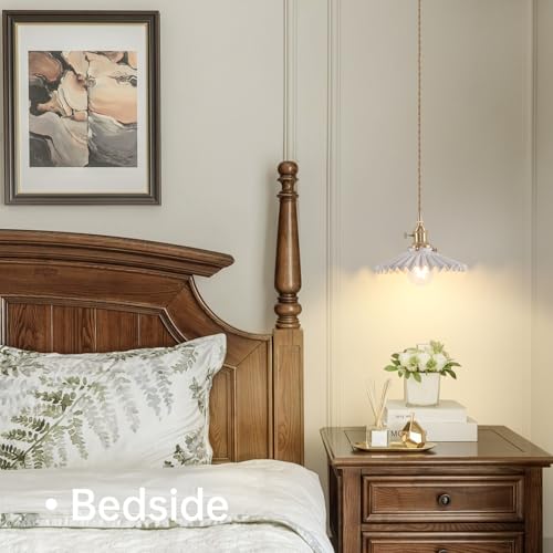 Pendant Light with White Pleated Ceramic Lmapshade