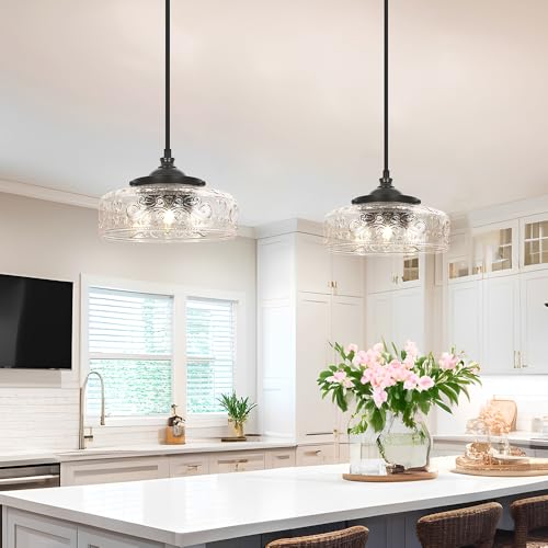 Black 3 Light Pendant Light with 12in Glass Shade