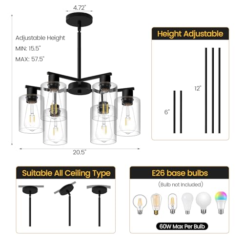 6 Light Black Modern Farmhouse Chandelier Light