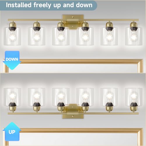 Modern Brushed Gold 6 Light Bathroom Light Fixtures