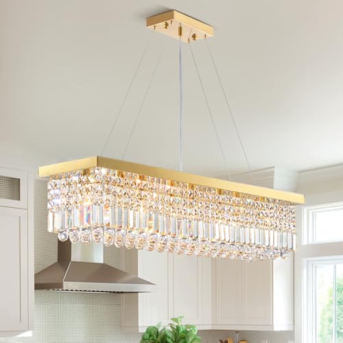 Modern Gold Rectangular Crystal Raindrop Chandelier