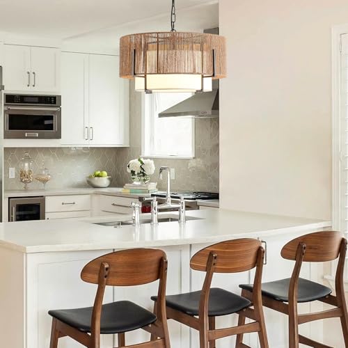4 Light Rattan Chandelier for Dining Room