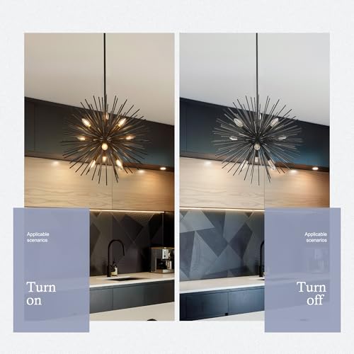 23.6" 9 Light Black Sputnik Chandelier Modern Industrial Adjustable Firework Globe Ceiling Fixture for Living Room