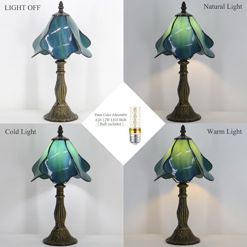 Small Tiffany Table Lamp Green Morning Glory Style W8H14.5 Inch