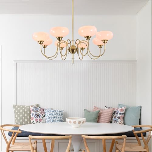 Gold Mid Century Chandelier Over Table 8