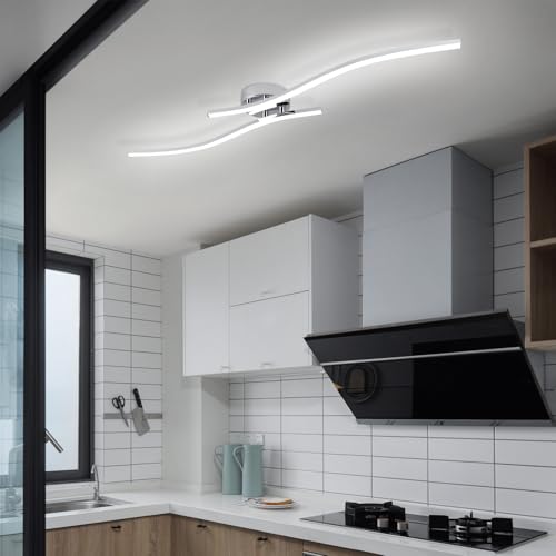 28W Chrome Linear Ceiling Light Modern LED Ceiling Light Fixture 6000K Aluminum 39.37Inch Long Ceiling Lamp for Hallway