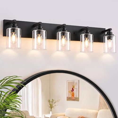 5 Light Matte Black Bathroom Vanity Light