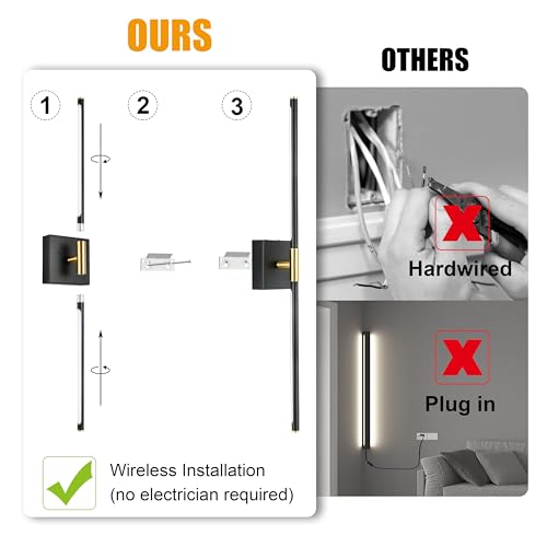 40 Inch Black Battery Operated Wall Sconce Set of Two with Remote (2 Count)