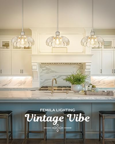 2 Pack Modern Brushed Nickel Glass Pendant Lights for Dining Room (2 Count)