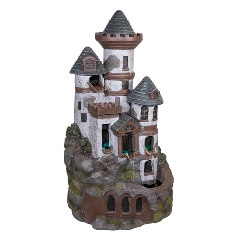 USA1368 Outdoor Floor Tiered Fairy Castle Water Fountain with Color Changing LED Lights