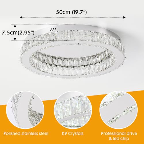 19.7" Modern Crystal Chandelier LED Ceiling Light