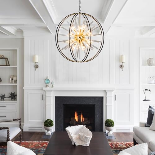 28" Black and Gold Crystal Chandelier for Dining Room Kitchen Island