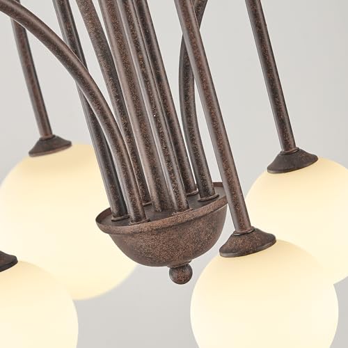 Modern 40" 6 Light Brown Sputnik Chandelier with Milk Glass Globe