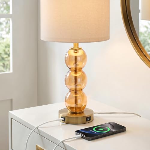 25" Amber Glass Table Lamps for Living Room (2 Count)