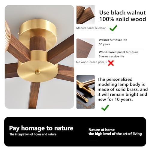 Modern Walnut Wood LED Ceiling Light Fixture