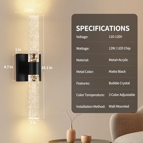 18 Inch Black Modern LED Wall Sconces Set of Two 3000K