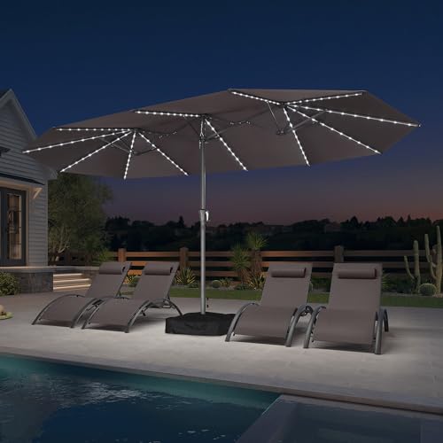 Patio Umbrella 15ft with Base and Solar Lights