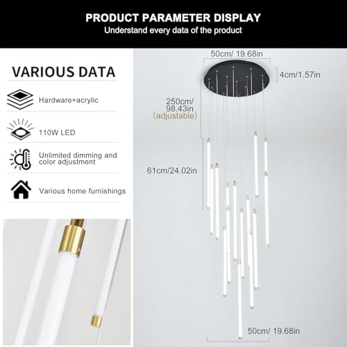 Modern 15 Light LED Chandelier for High Ceilings