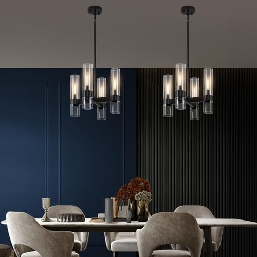 4 Lights Black Farmhouse Chandelier for Dining Room with Glass Cover 15" (4 Count)