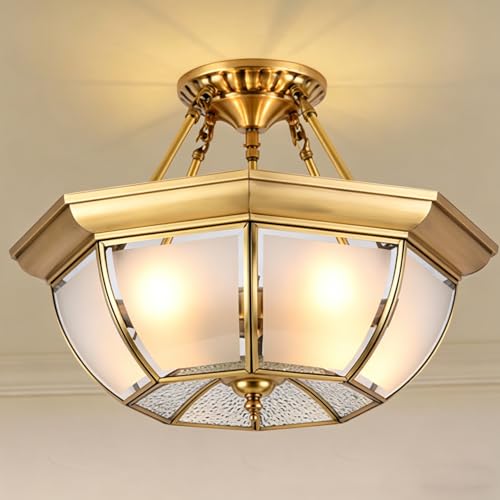 Brass Semi Flush Mount Chandelier for Dining Room