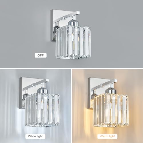 Modern Wall Sconces Set of Two Indoor Wall Lamp Chrome Wall Sconce Crystal Wall Light Bathroom Vanity Light Fixtures Wall Mounted Room Sconce Wall Lighting (2 Count)
