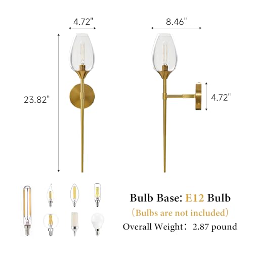 Set of 2 Gold Glass Wall Sconce Light
