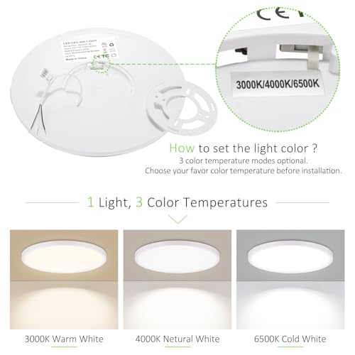 LED Flush Mount Ceiling Light 7in Thin 3CCT White Wired
