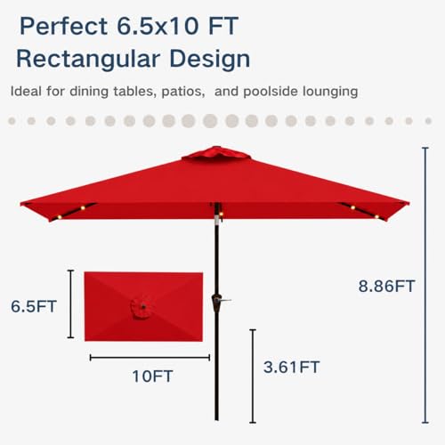 6.5 x 10ft Rectangular Patio Umbrella with Solar Lights