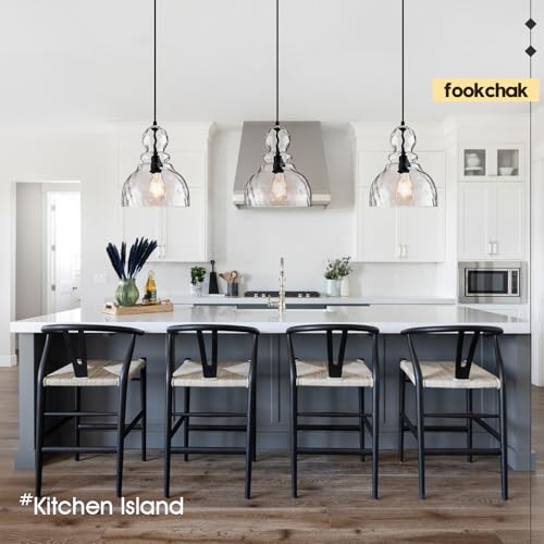 Hammered Glass Pendant Light for Kitchen Island Black Pendant Hanging Light 10inch Large Glass Pendant Lights for Kitchen Sink Dining Room Hallway Entrance