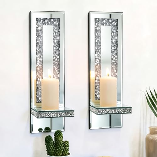 Mirrored Candle Sconces with Acrylic Diamond (2 Count)