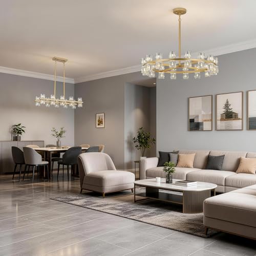 32 Lights Dia 33" Gold Crystal Chandeliers for Dining Room Light Fixture