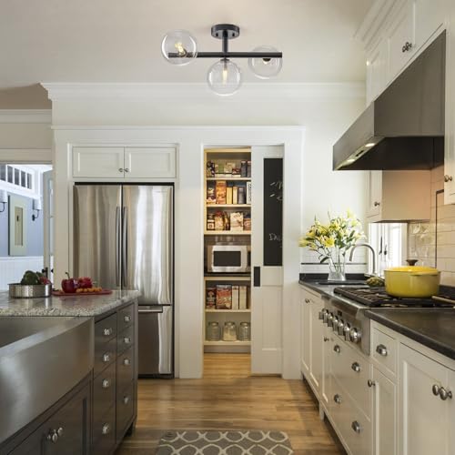3 Light Semi Flush Mount Glass Ceiling Light Clear Globe