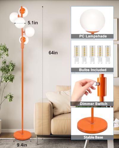 64IN Dimmable Orange Floor Lamp (5 Count)