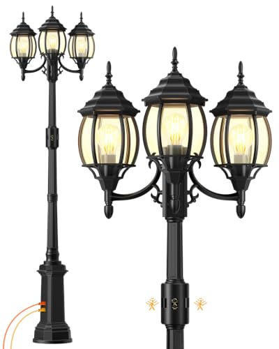 3 Head Motion Sensor Outdoor Post Lights with GFCI Outlet Built in