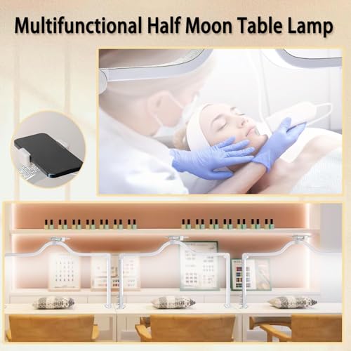 Nail Light for Desk Half Moon Light for Nail Desk 34Inch Foldable LED Table Lamp Manicure for Table Adjustable Dimmable Half Moon Lamp for Lash Beauty Tattoos Crafts White